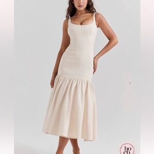 House of CB Vintage Cream Dropped Waist Midi Dress